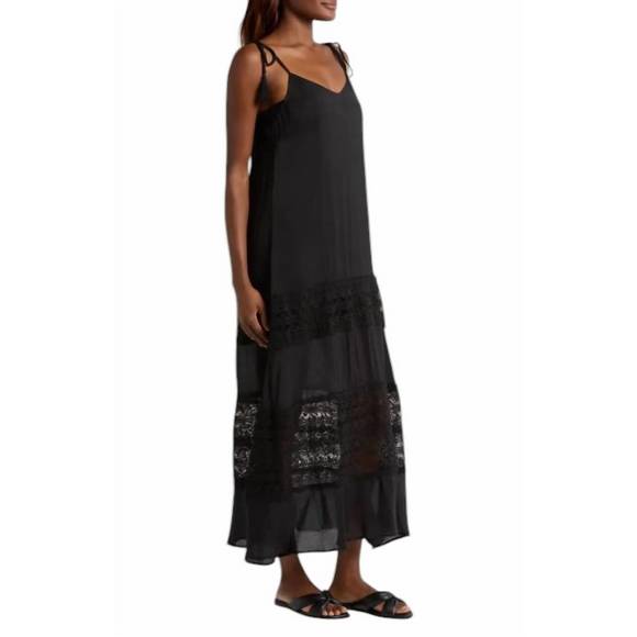 NEW ELAN spag strap crochet maxi dress in black - Picture 2 of 3